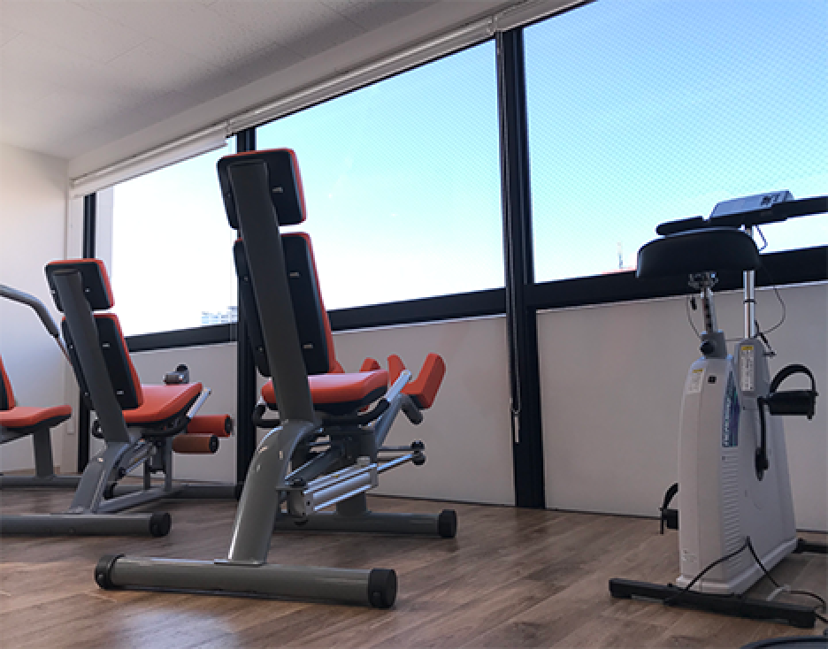 トレーニングマシン 晴れた日は大きく広がる青空を眺めながらトレーニングができます